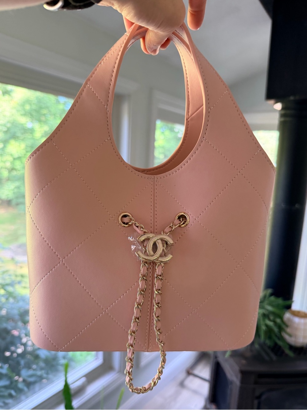 FULL SET New Chanel Pink Quilted Calfskin Small Shopping Bag wGold Tone Hardware